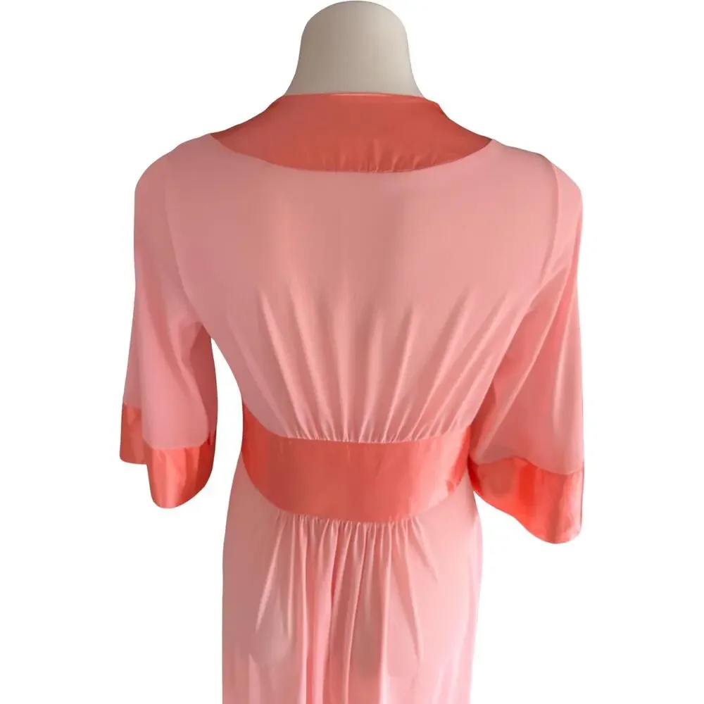Vintage Gossard Artemis Nylon Peachy Colorblock Robe 1970s Satin Trim Medium